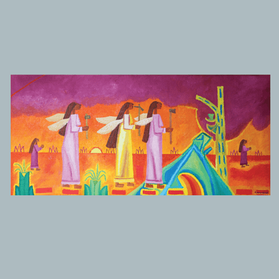 Three Angeles women (fictional character) walking in a Dantesque setting