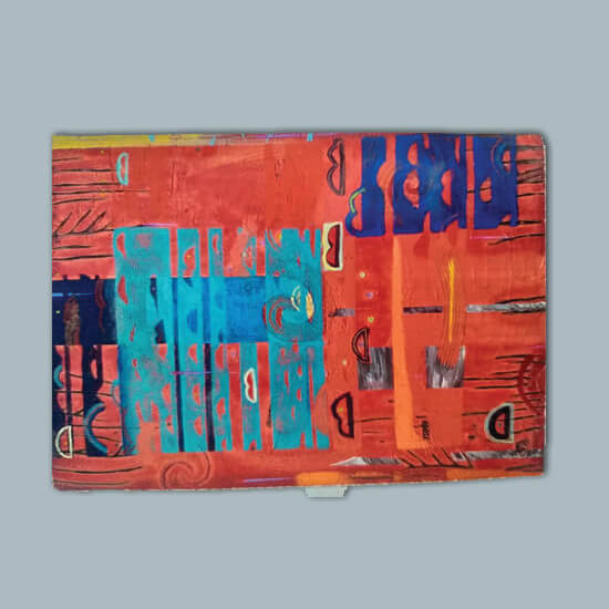 Acrylic textured paint and oil stick on canvas
