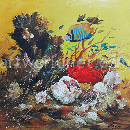 Underwater Acrylic Painting with Corals and Fish